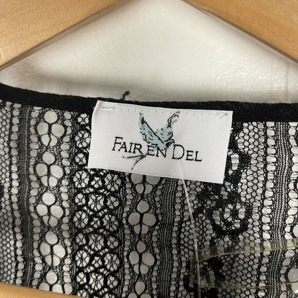 Fairen Del Black Mixed Media Lace Kimono Short Sleeve OSFA Beach Coverup - Picture 3 of 4